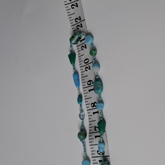Green/ Blue Glass & Stone Beaded Necklace & Earrings - Picture 7 of 11